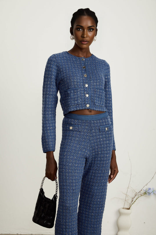 Peyton Sapphire Blue Sequin Embellished Jacket Trousers Set