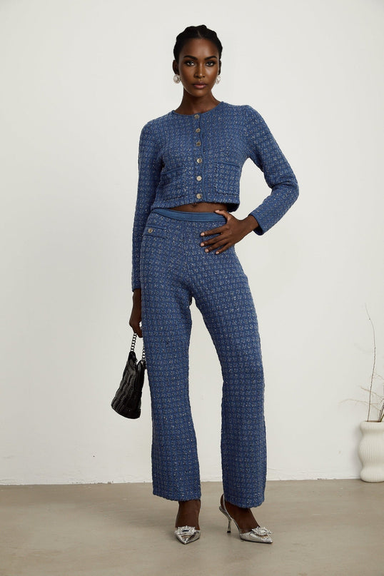 Peyton Sapphire Blue Sequin Embellished Jacket Trousers Set