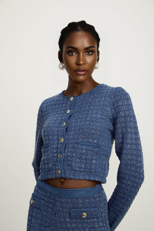 Peyton Sapphire Blue Sequin Embellished Jacket Trousers Set