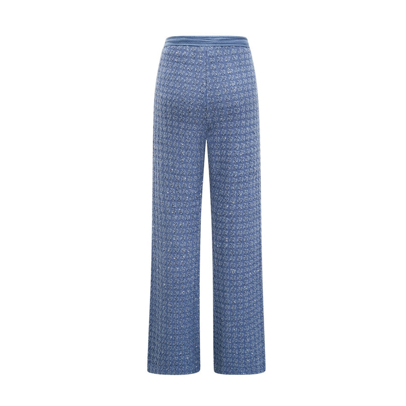 Peyton Sapphire Blue Tweed Sequin Embellished Jacket and Trousers Set