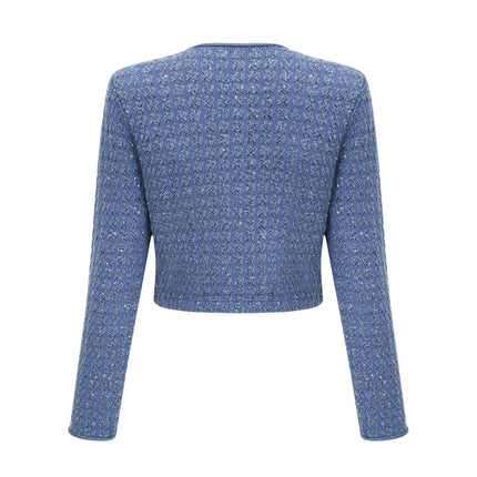 Peyton Sapphire Blue Tweed Sequin Embellished Jacket and Trousers Set