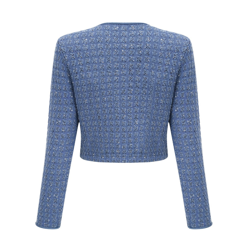 Peyton Sapphire Blue Tweed Sequin Embellished Jacket and Trousers Set