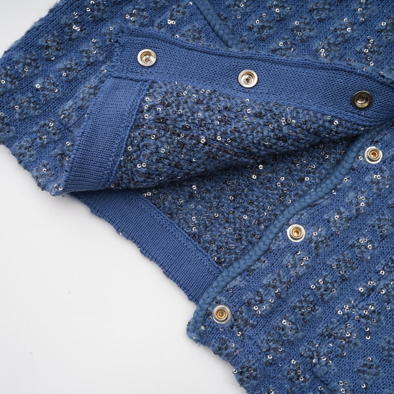 Peyton Sapphire Blue Tweed Sequin Embellished Jacket and Trousers Set