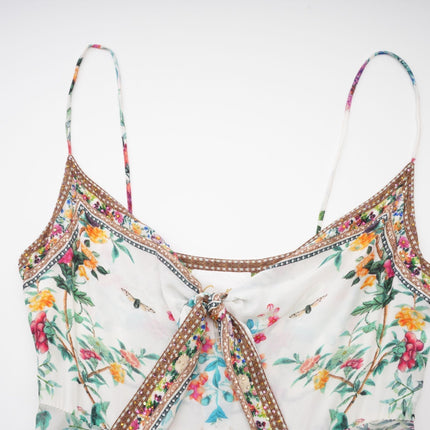 Philippine Floral Silk Midi Dress in White & Multicolor