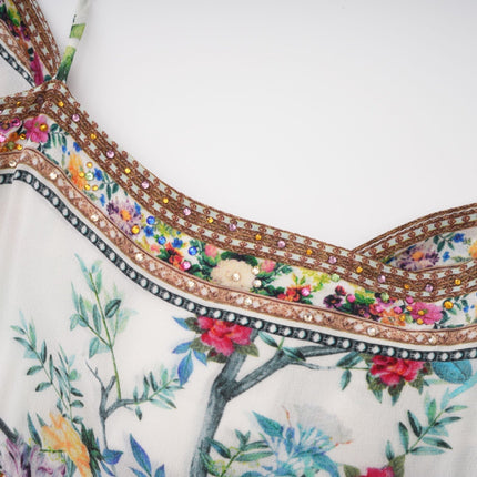 Philippine Floral Silk Midi Dress in White & Multicolor