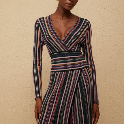 Phoebe Black Vertical Stripe Knit Maxi Dress