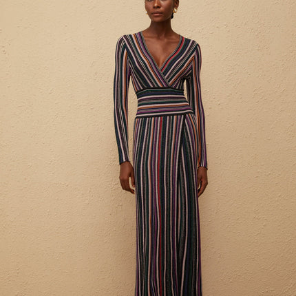 Phoebe Black Vertical Stripe Knit Maxi Dress
