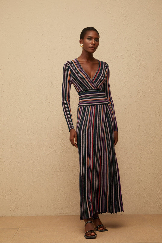 Phoebe Black Vertical Stripe Knit Maxi Dress