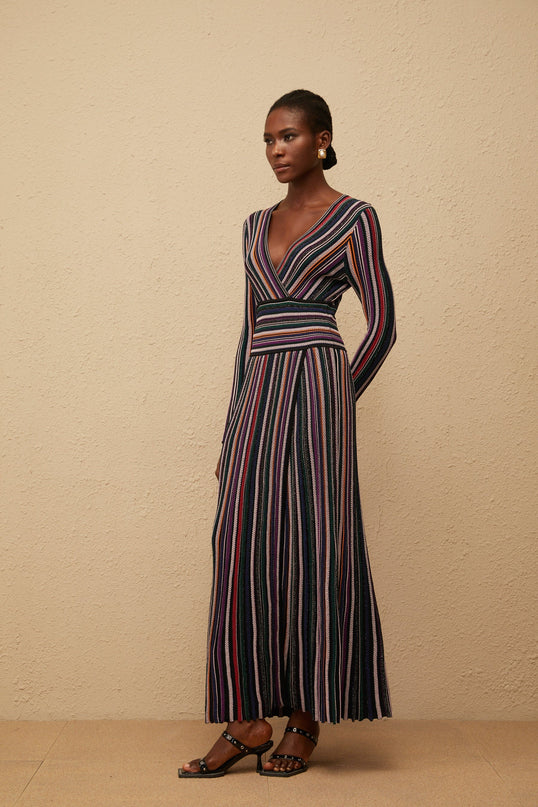 Phoebe Black Vertical Stripe Knit Maxi Dress
