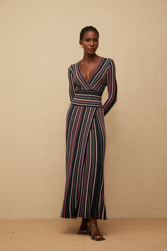 Phoebe Black Vertical Stripe Knit Maxi Dress