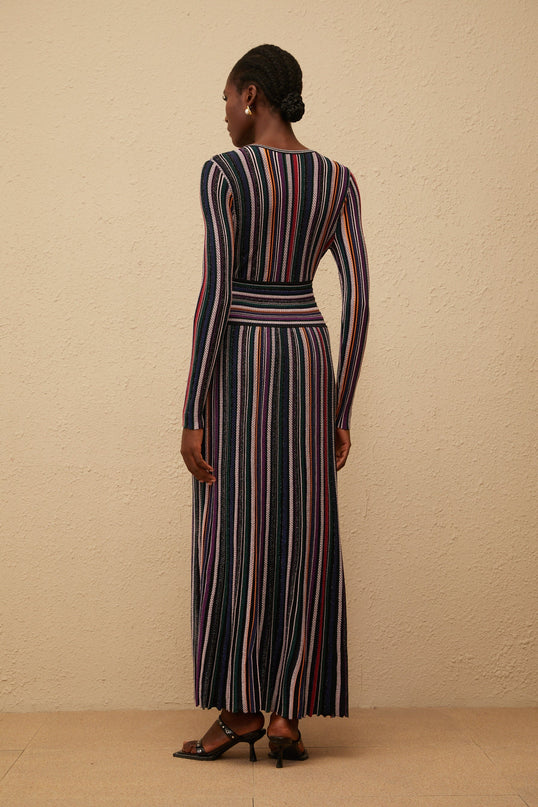 Phoebe Black Vertical Stripe Knit Maxi Dress