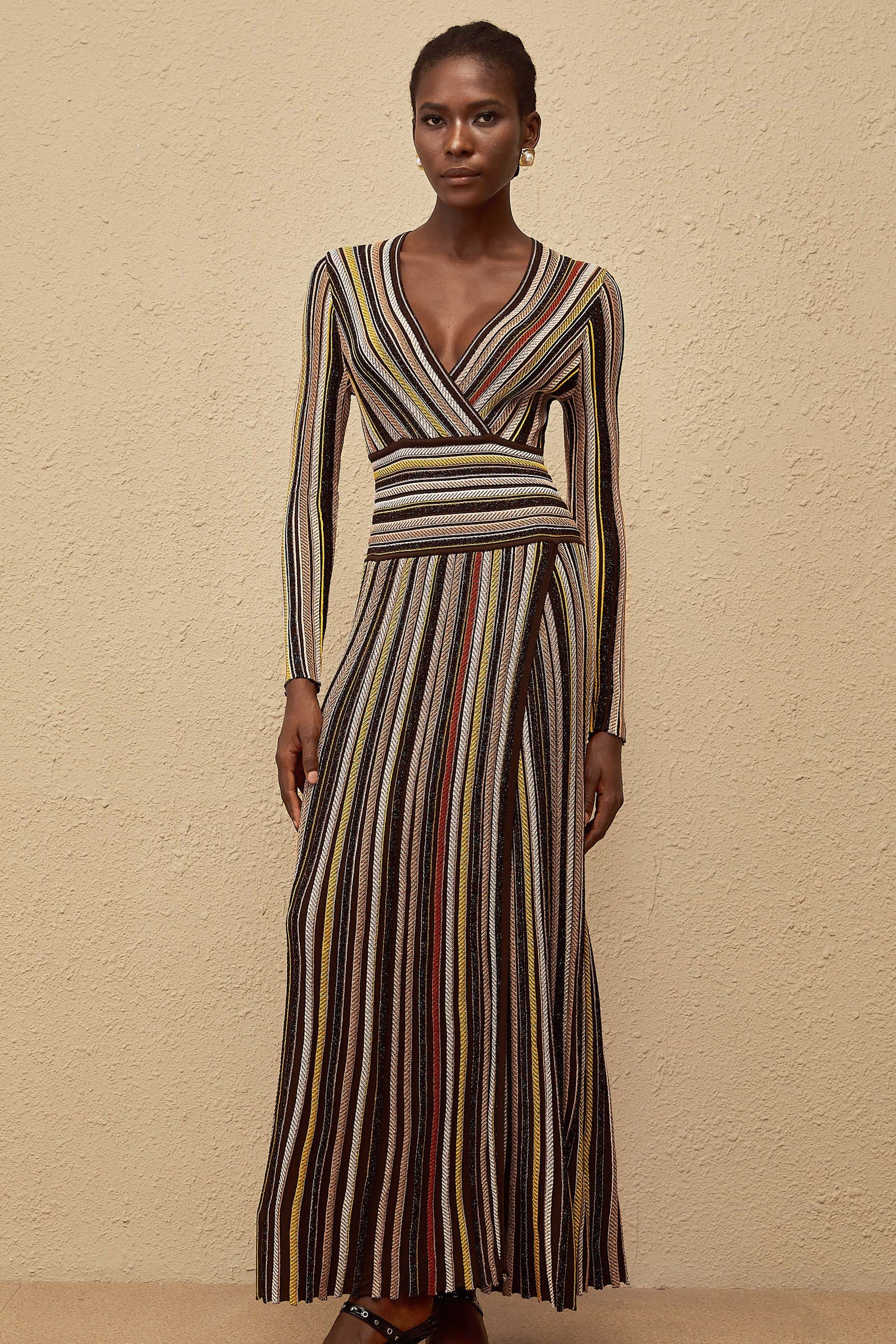 Phoebe Brown Vertical Stripe Knit Midi Dress