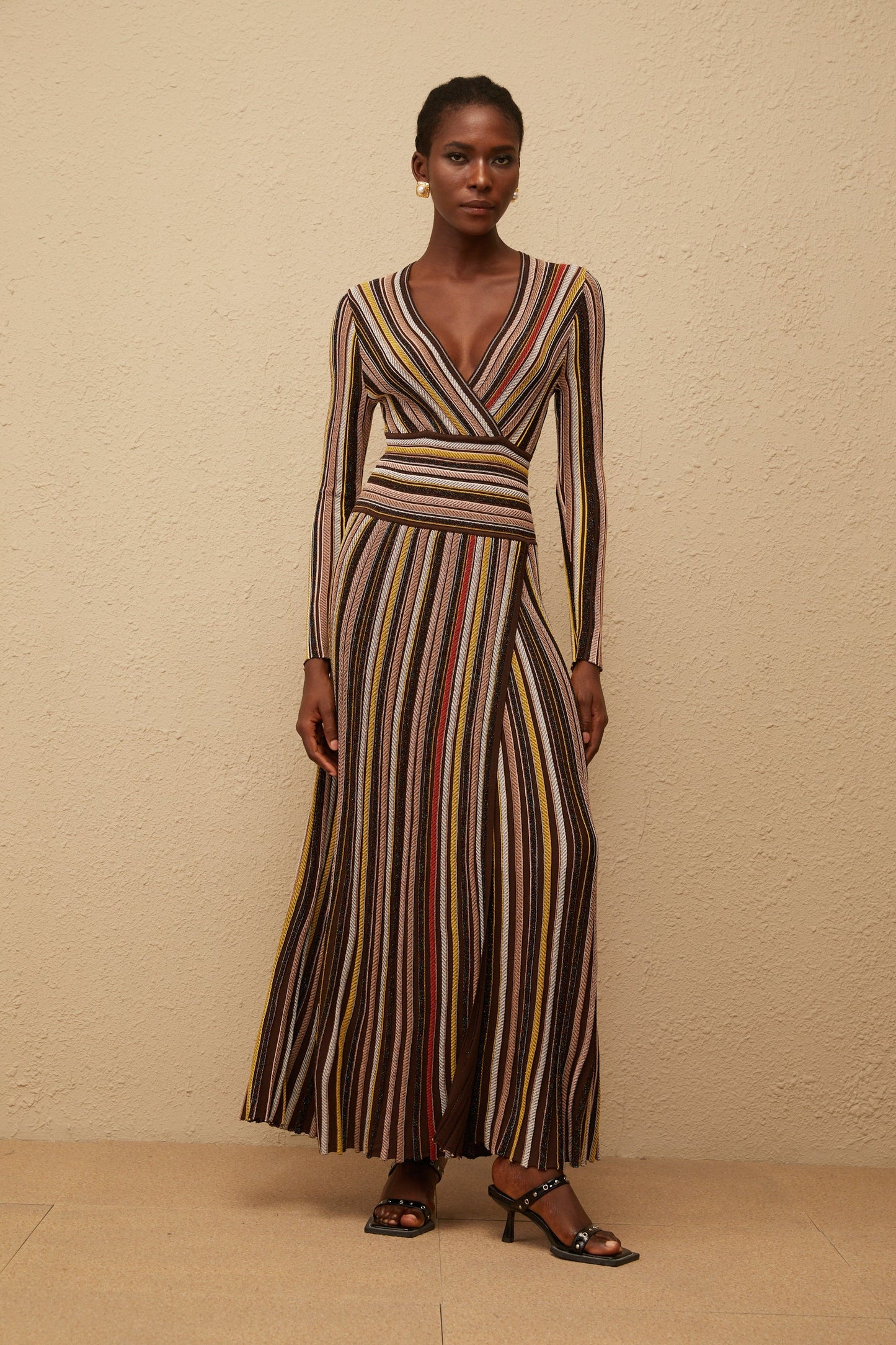 Phoebe Brown Vertical Stripe Knit Midi Dress