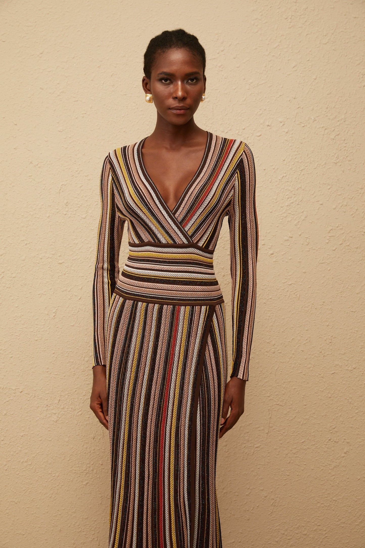 Phoebe Brown Vertical Stripe Knit Midi Dress