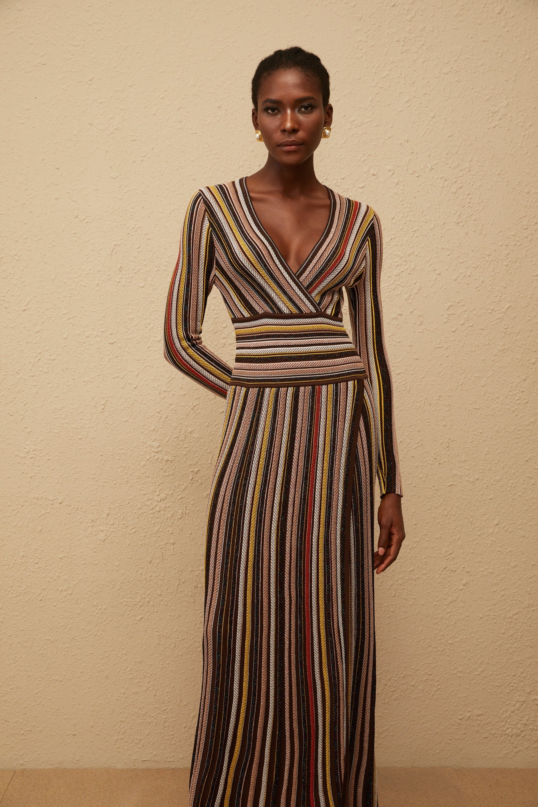 Phoebe Brown Vertical Stripe Knit Midi Dress