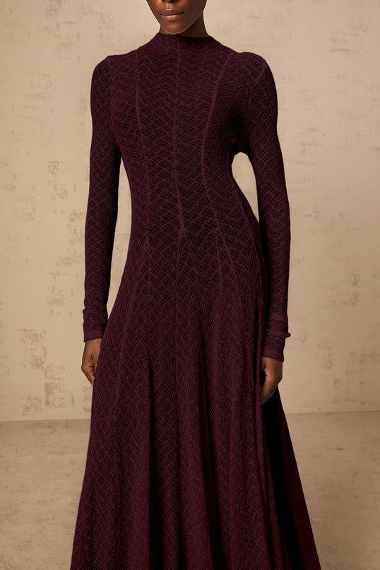 Phoebe Dark Red Maxi Dress with Long Sleeves