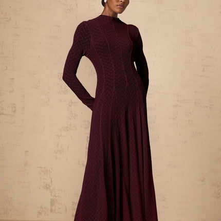 Phoebe Dark Red Maxi Dress with Long Sleeves