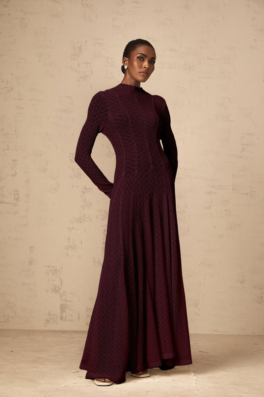 Phoebe Dark Red Maxi Dress with Long Sleeves
