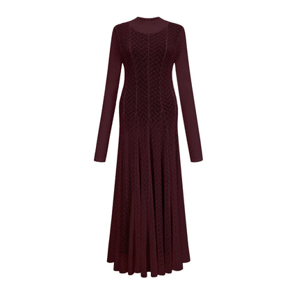 Phoebe Dark Red Maxi Dress with Long Sleeves