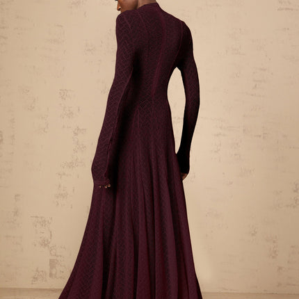 Phoebe Dark Red Maxi Dress with Long Sleeves
