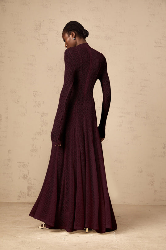 Phoebe Dark Red Maxi Dress with Long Sleeves