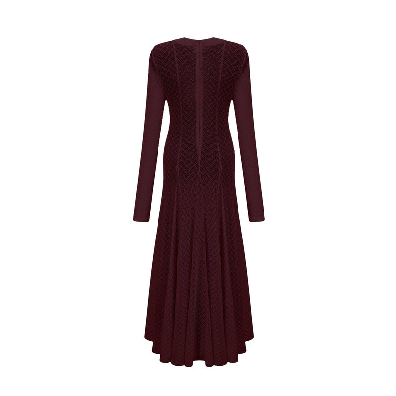 Phoebe Dark Red Maxi Dress with Long Sleeves