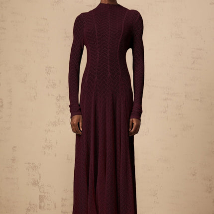 Phoebe Dark Red Maxi Dress with Long Sleeves