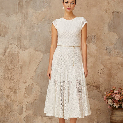 Phoebe White Crochet Midi Dress Chain-link Hem