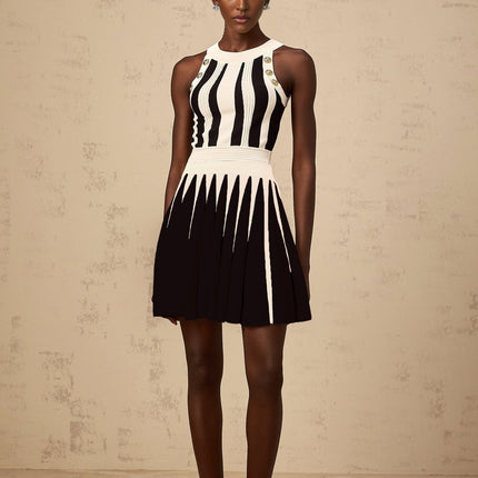 Pierina White Vertical Stripe Halterneck Top and Skirt Set