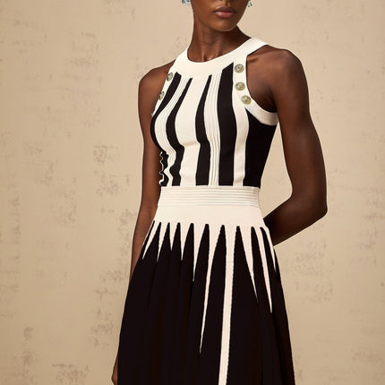 Pierina White Vertical Stripe Top Skirt Set