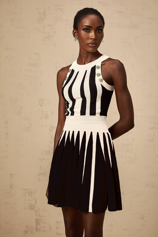 Pierina White Vertical Stripe Top Skirt Set