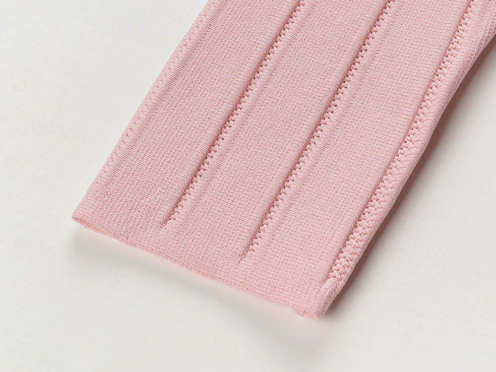 Pink A-Line Flared Skirt Dress with Long Sleeves and Collared Neckline