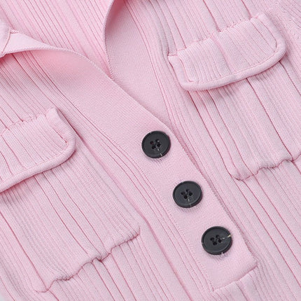 Pink A-line Polo Dress with Button Detail and Front Pockets