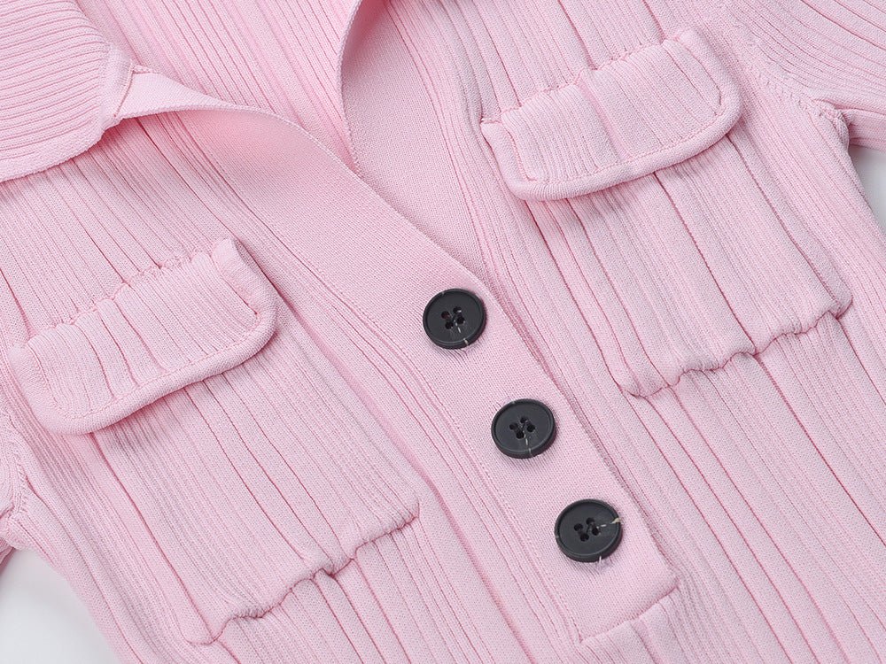 Pink A-line Polo Dress with Button Detail and Front Pockets
