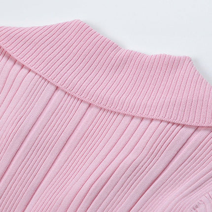 Pink A-line Polo Dress with Button Detail and Front Pockets