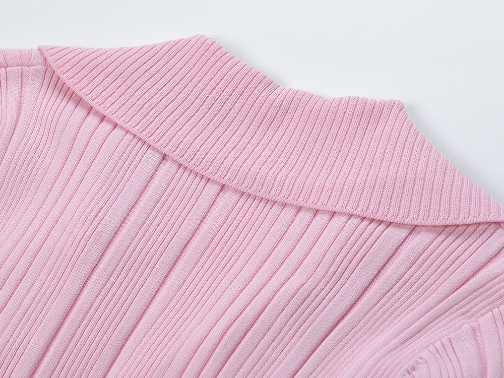 Pink A-line Polo Dress with Button Detail and Front Pockets