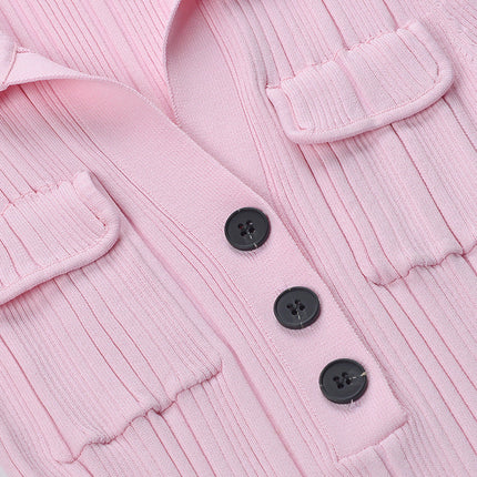 Pink A-line Polo Dress with Button Detail and Front Pockets