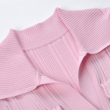 Pink A-line Polo Dress with Button Detail and Front Pockets