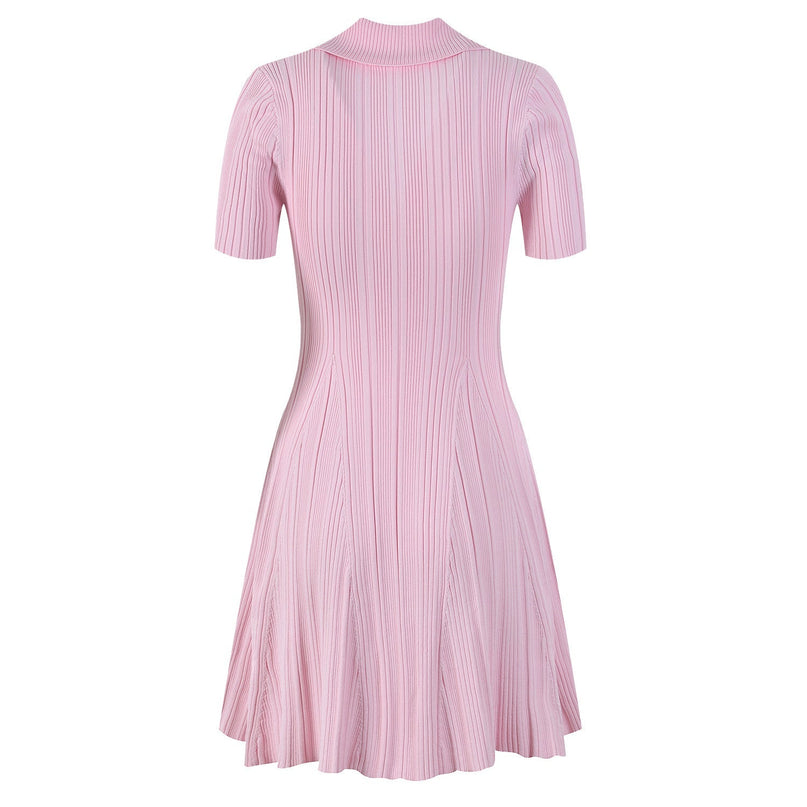 Pink A-line Polo Dress with Button Detail and Front Pockets