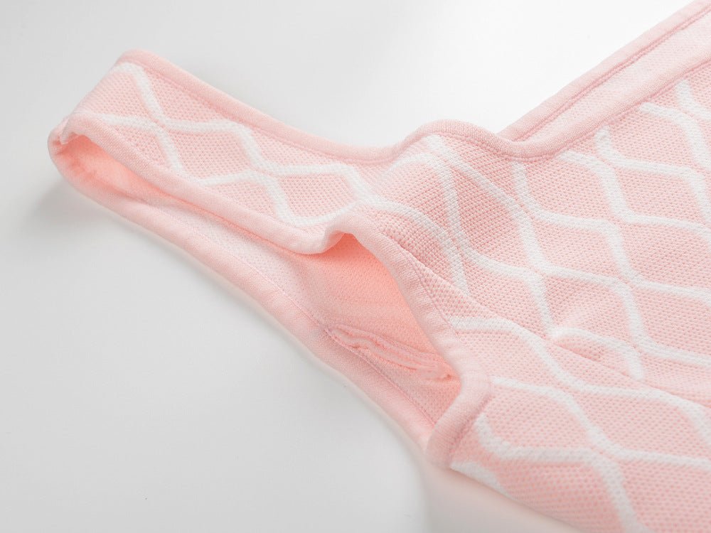 Pink Abstract Wavy Pattern A-Line Dress with White Accents