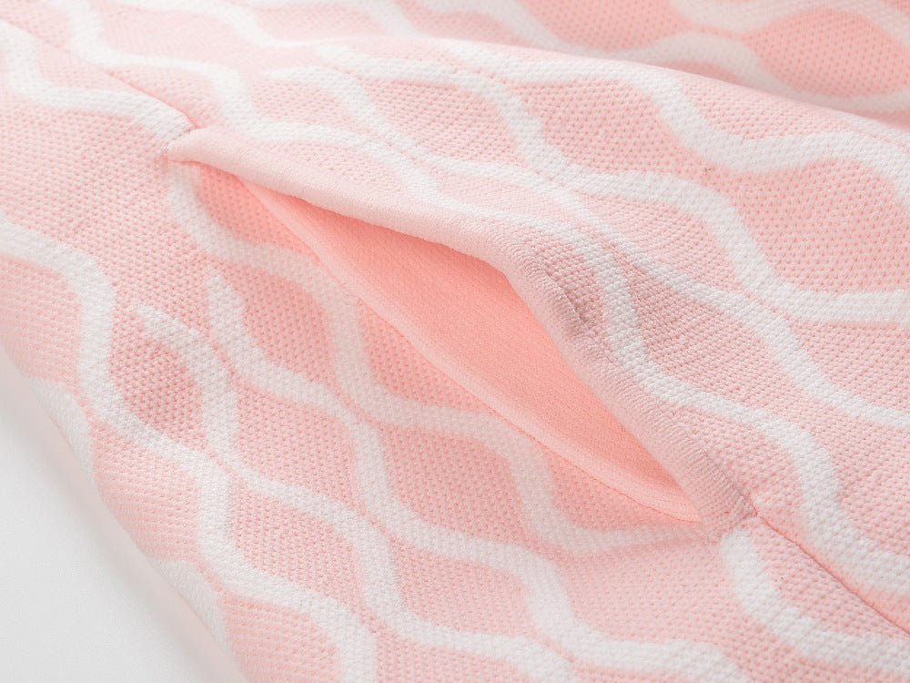 Pink Abstract Wavy Pattern A-Line Dress with Square Neckline and Flared Skirt