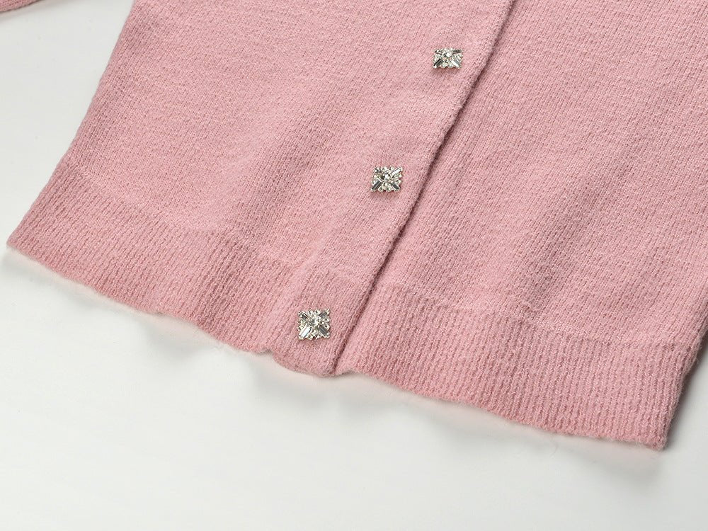 Pink Beaded Collar Two Piece Set