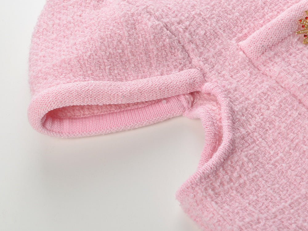 Pink Cropped Top and Tailored Skirt with Decorative Buttons