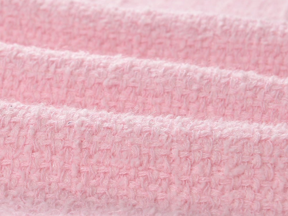 Pink Cropped Top and Tailored Skirt with Decorative Buttons