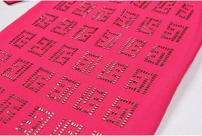 Fitted pink geometric cutout dress with metallic accents