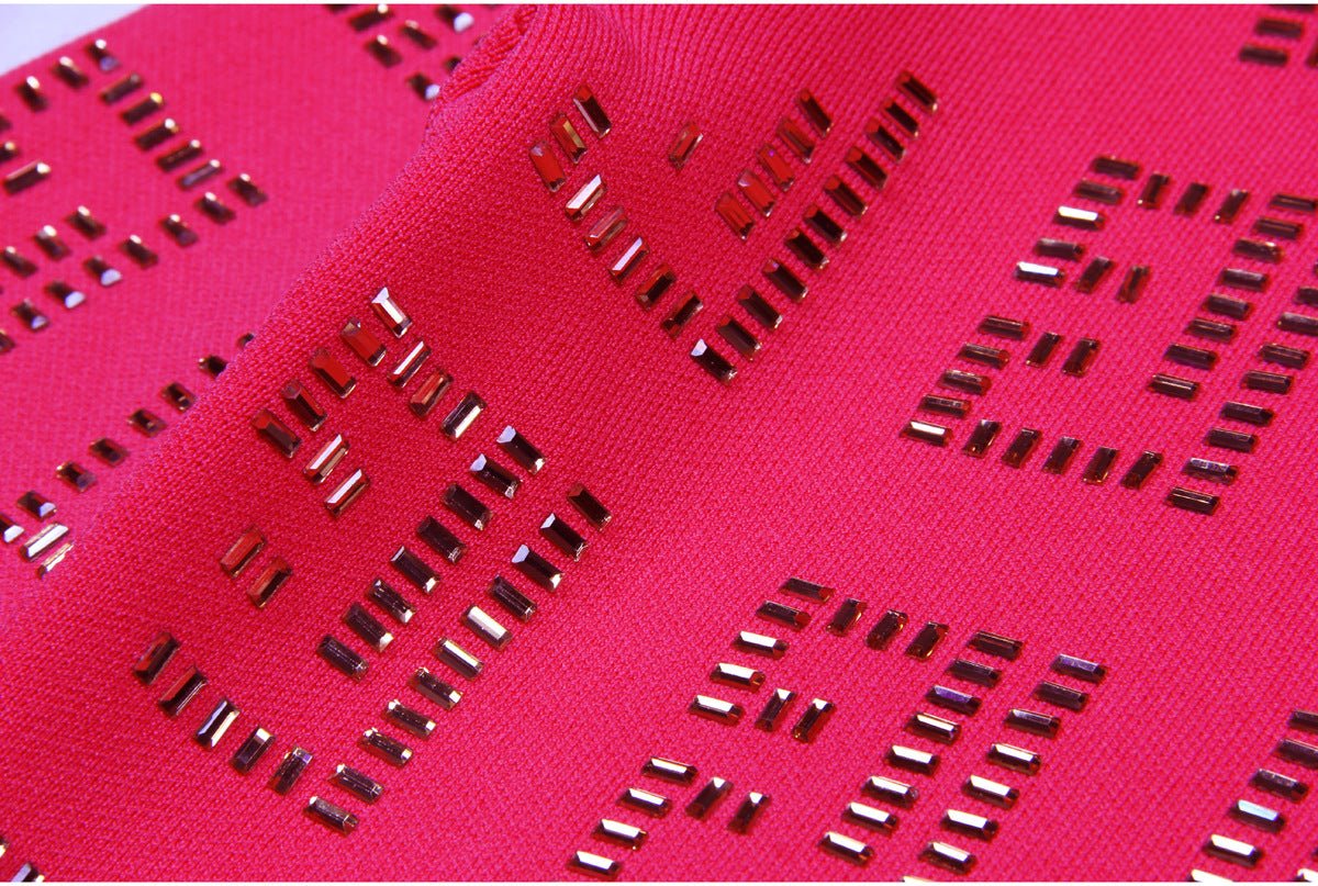 Pink Geometric Cutout Fitted Cardigan and Mini Skirt with Gold Details