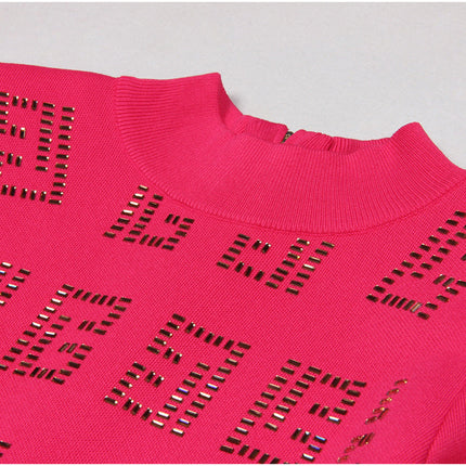 Pink geometric patterned cutout dress with metallic accents