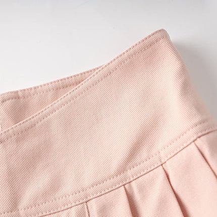 Pink High-Waisted A-Line Skirt with Double-Breasted Button Detailing