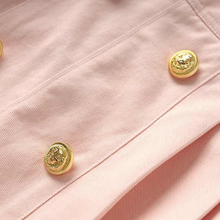 Pink High-Waisted A-Line Skirt with Double-Breasted Button Detailing