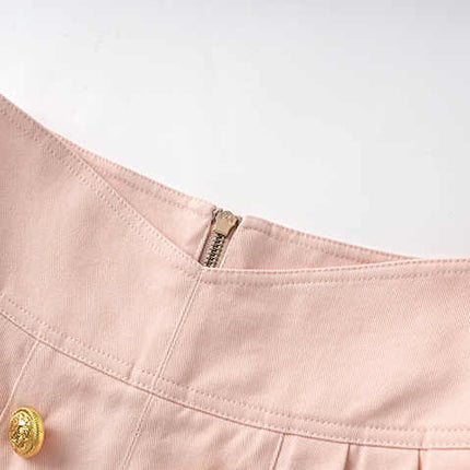 Pink High-Waisted A-Line Skirt with Double-Breasted Button Detailing